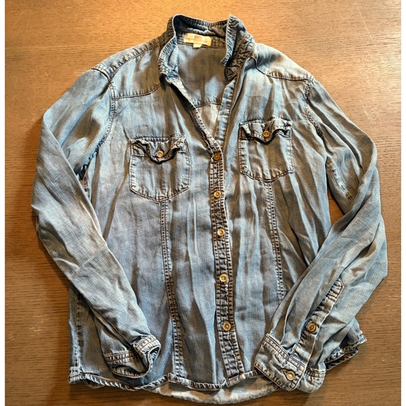 cloth & stone Tops - Cloth & Stone Womens Blue Tencel Lyocell Chambray Roll Tab Button Down Shirt M